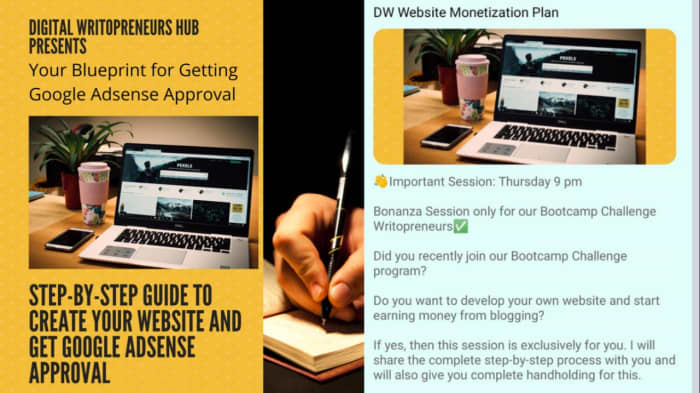 Launch Your Website and Get Google Adsense Approval to Start Generating Money (9999 INR) > Live Session: Upload your First Article and Promote on Facebook, LinkedIn and Pinterest to Generate Traffic