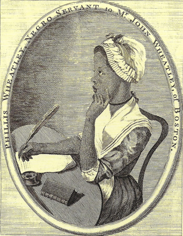 Phillis Wheatley - Engraving, reproduced from her book, "Poems on Various Subjects, Religious and Moral." London, 1773.