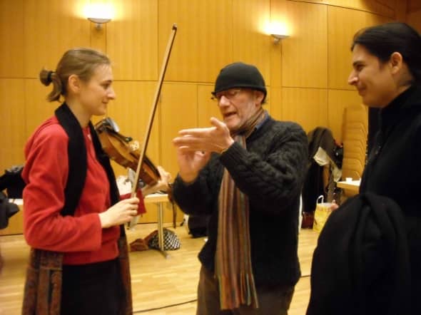 Concert Master, Daniela Muller; composer Oscar Edelstein; and conductor Jose Luis Gomez © Deborah C Procter