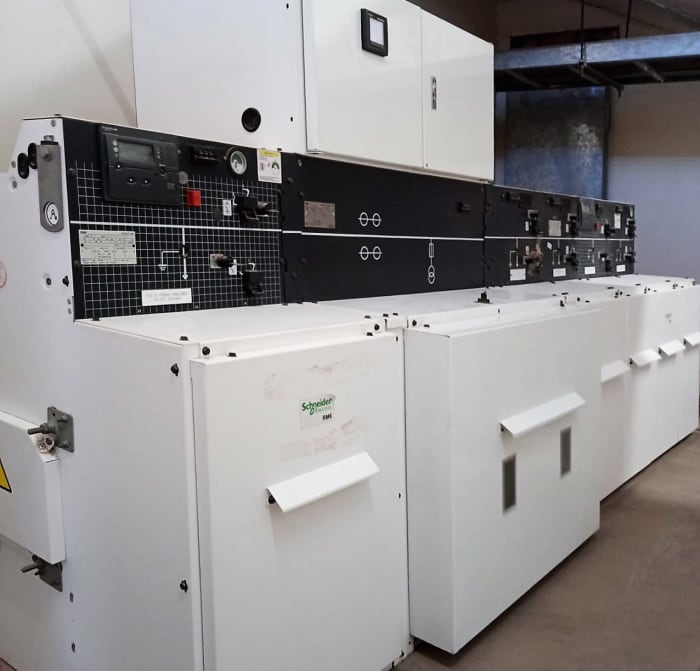Side View of a Schneider Electric RM6 Ring Main Unit. (Slightly wider, second section is a MV - Metering module)
