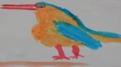 Watercolor painting of a red-billed firefinch bird from the Congo - Photo taken by Michelle Harrison, who participates in our class