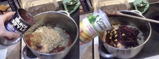 Step Seven: Add your second can of beans (I used black beans), Step Eight: Add your can of corn