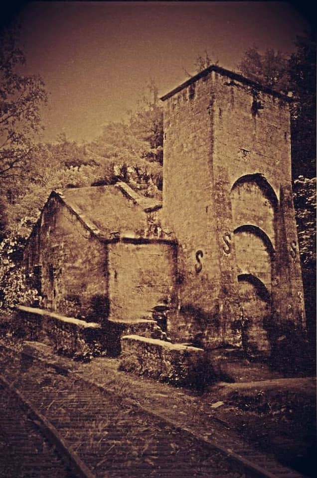 An early snap of the Guibal Fan housing with 's' shaped steel bracing - the mine tramway towards Guisborough's workings can be seen bottom left