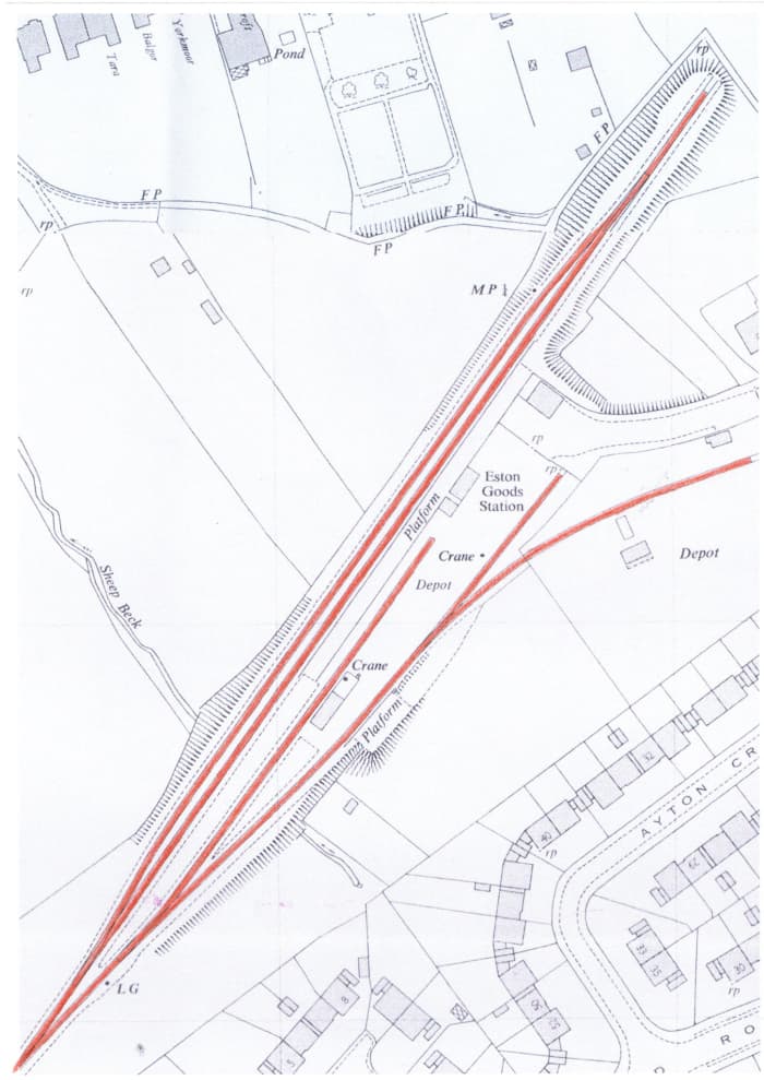 Eston Station, track layout - little changed to the layout of the station, the platform buildings aged and deteriorated over the years following closure of the station to passengers by the LNER in 1929
