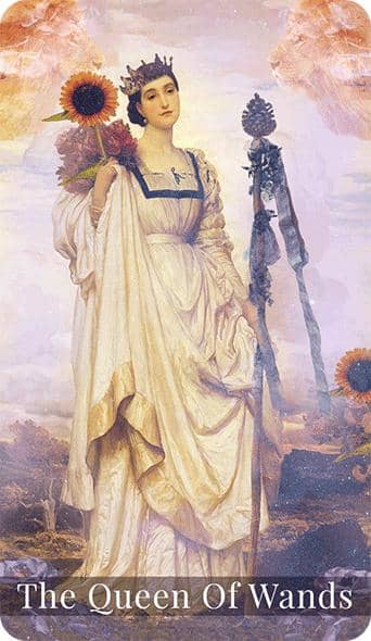 The Queen of Wands is a charismatic woman who knows how to engage with others. Her enthusiasm allows her to open all kinds of doors to opportunities.