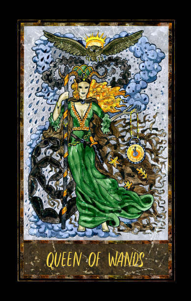 The Queen of Wands has a powerful role. She is meant to nurture others and to help them discover their own inner self-confidence. It is her job to inspire others and to keep people enthusiastic.