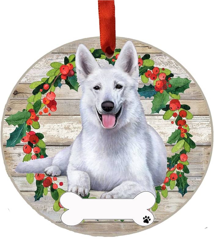 Isn't this a great White German Shepherd Ornament! And yes, it can be personalized.