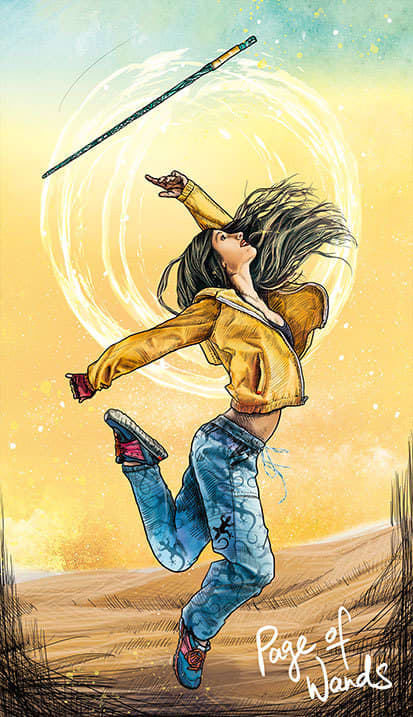The Page of Wands is about finding spiritual enlightenment. You're encouraged to go on a pilgrimage.
