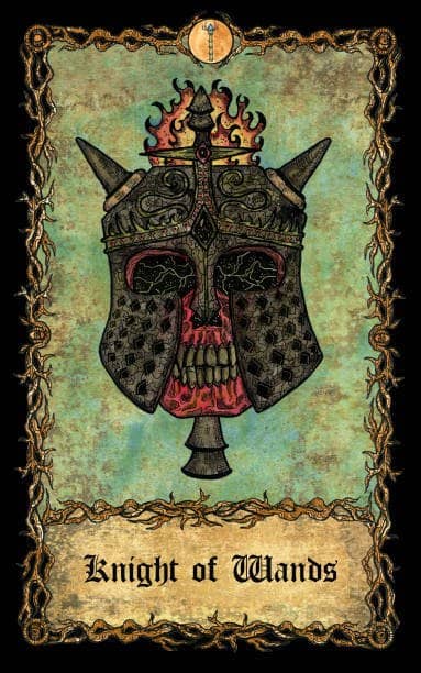 The Knight of Wands would set a town on fire if he could. He is a powerful opponent who has the skills to achieve his dreams.