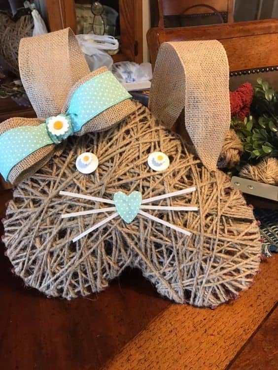 Turn those jute hearts upside-down, and they become bunny faces—just add ears, eyes, nose, and whiskers!