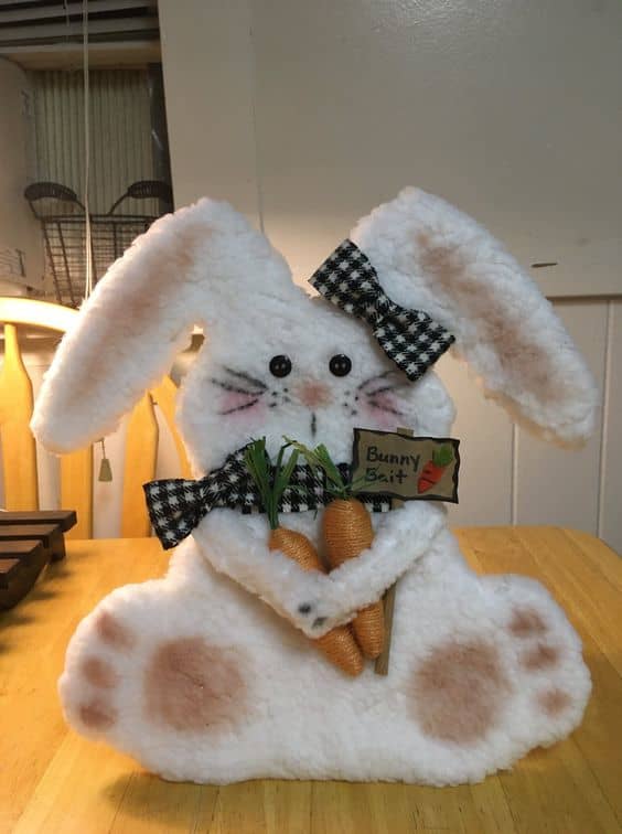 A great deal of decorating work went into this wooden bunny. If you want to get more detailed like this, you can make your bunnies face forward rather than backward (or decorate both sides!).