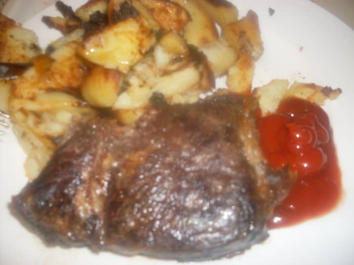 Feeling hungry? Here is a big, hearty and delicious steak and potatoes meal for you. - Very large, 'colossal sized' steak and potatoes. This colossal steak and potatoes recipe is below. Thanks for reading.