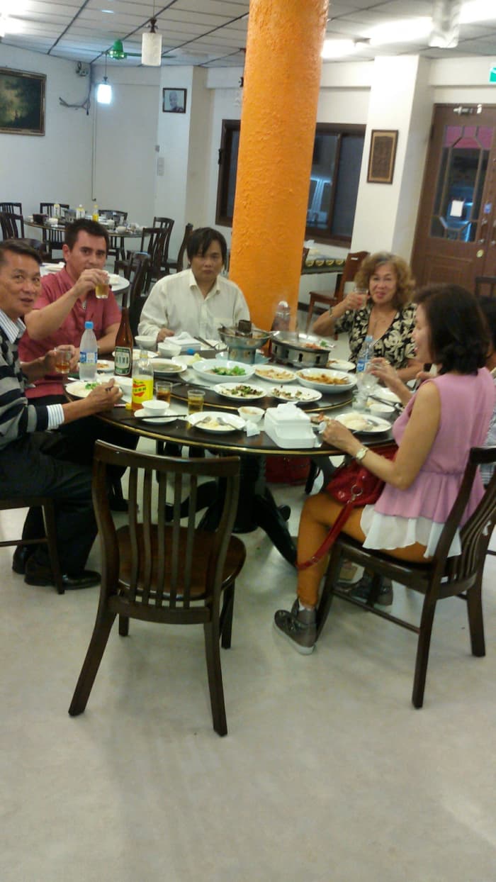 A Reunion Dinner with My Son and Former Relatives in Taichung (From left to right: ex-wife's brother, my son, ex-wife's brother's son, ex-wife, and my wife)