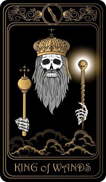 The King of Wands is a serious card. It represents a leader who is in an important position. They must use the powers of their free will and logic to serve the needs of the people.
