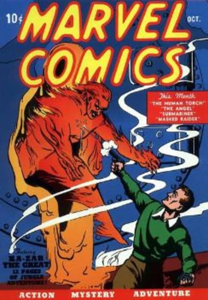 Marvel Comics #1 by Timely Comics 1939. Cover by Frank Paul. Comic features debut of Namor the Submariner.