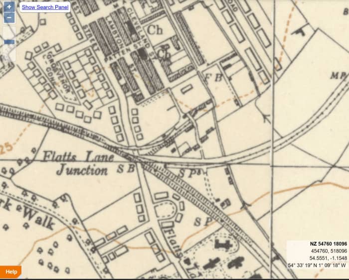 Flatts Lane Junction. The original Cleveland Rail approached from the south-west and continued in a wide curve to where it crossed Flatts Lane at a level point on the lane to Normanby and Ormesby brick works - once onward past the ironstone mine