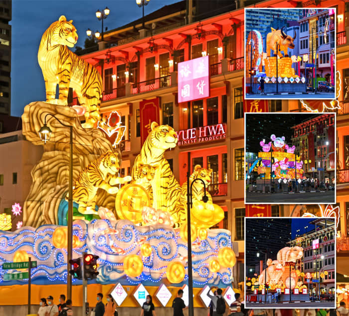 The incoming Chinese Zodiac animal for the New Year is always showcased at the Chinatown festive Light-Up. The showpiece for this picture is that for Year of the Tiger 2022.