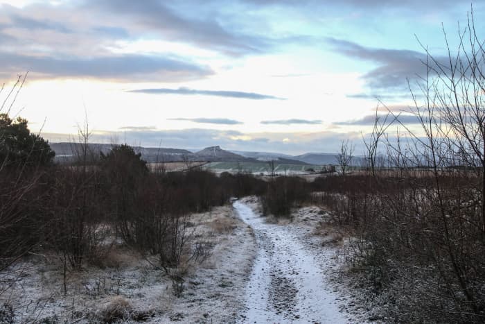 Viewed from near the site of the pit top 'village' towards Roseberry Topping and the Cleveland Hills beyond