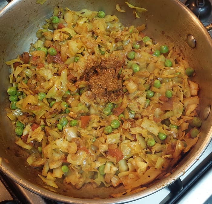 Add 1/2 teaspoon of garam masala powder. Take care not to overcook the vegetables. Add salt if required. Turn off the flame.