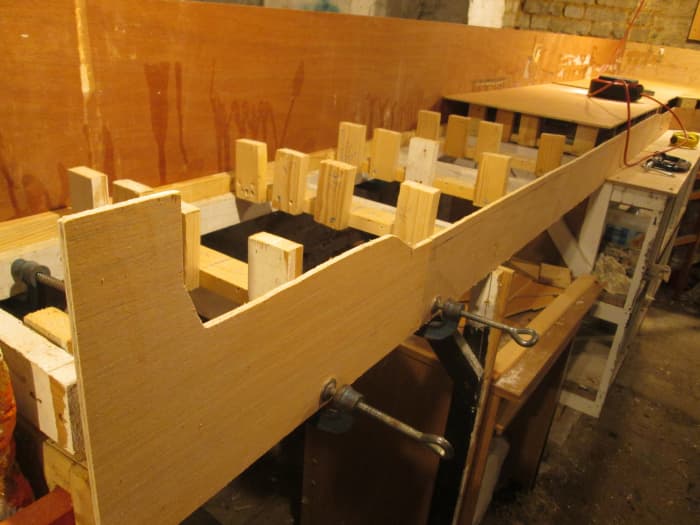 Unit 3 risers in position, the far end board awaits cutting to width and shape - cut-outs to define the position and replace the previous coal and lime depot layout