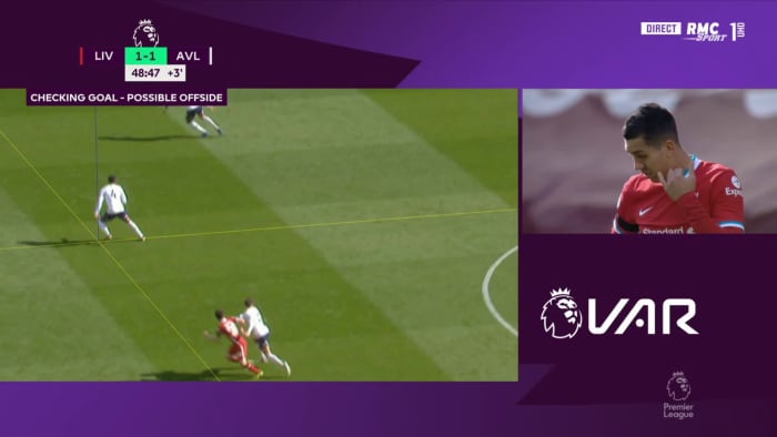 Diogo Jota of Liverpool Fc had a goal ruled offside as his elbow crossed the line.