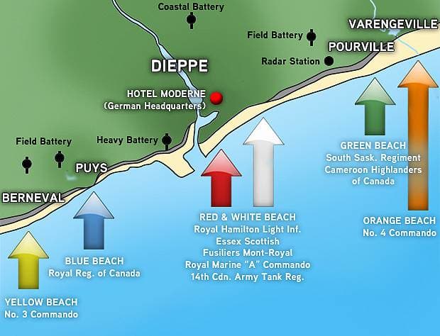 Dieppe - assigned landing beaches on 19th August, 1942. Boy Scout jamborees have been better organised