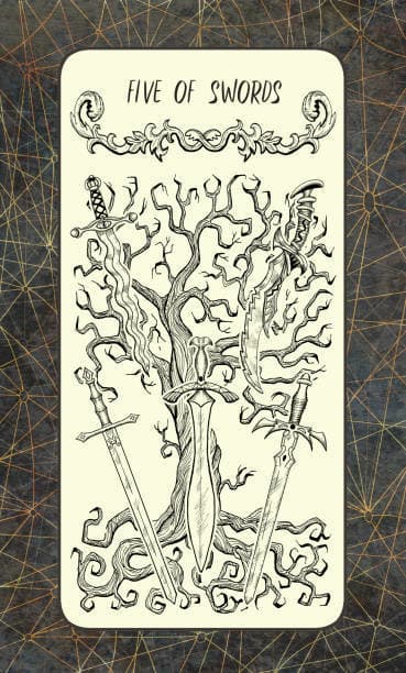 The Five of Swords indicates you need to focus on humility. Your overconfidence is getting in the way of your friendships.