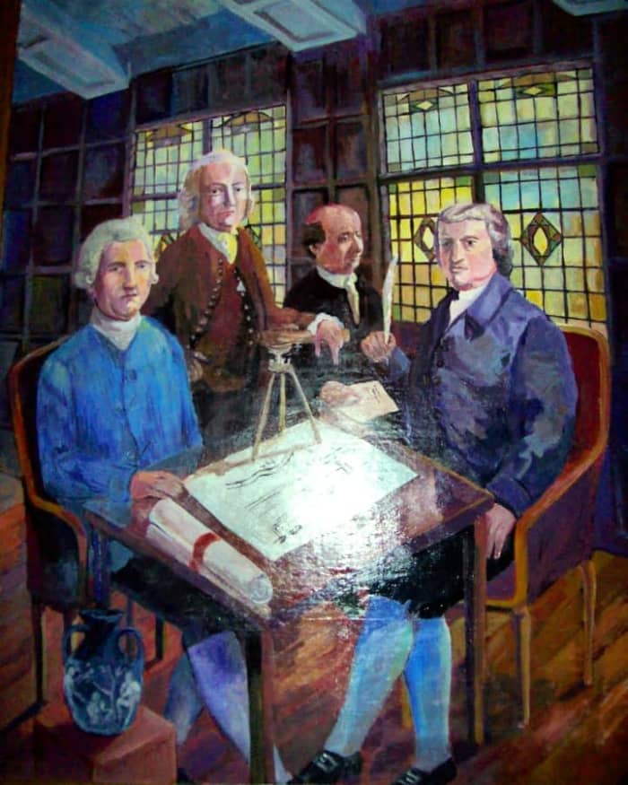 This painting was in The Leopard, showing the meeting between the four men in a back room in The Leopard in 1765