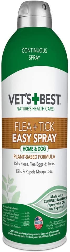 I apply the Vet's Best Spray to surfaces where I think there could be fleas or their eggs, including furniture, carpets, and the dog's bedding.