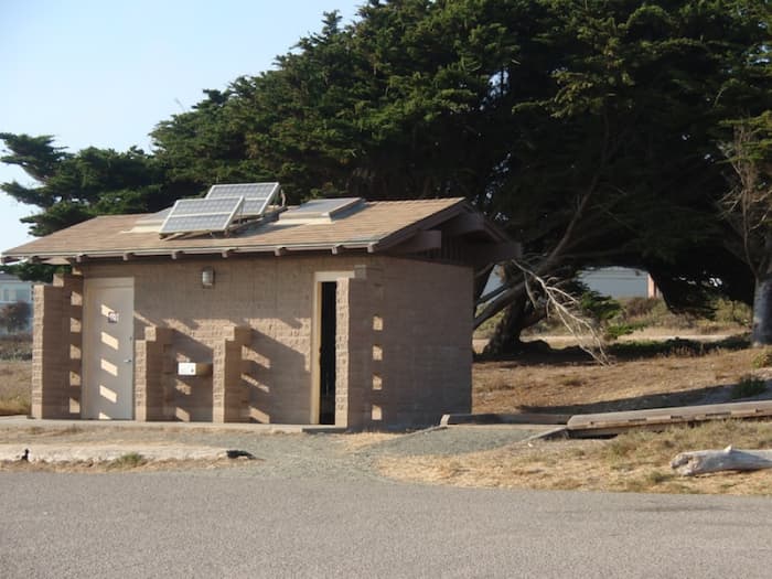 This is the building that houses the restrooms on the south parking lot.