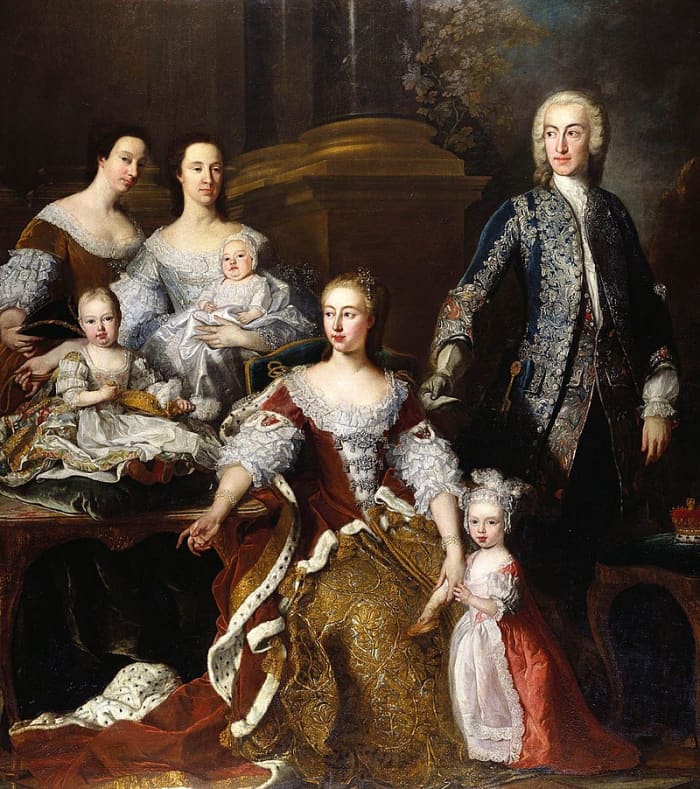 Frederick, Prince of Wales with his wife Augusta and some of their children in 1739.