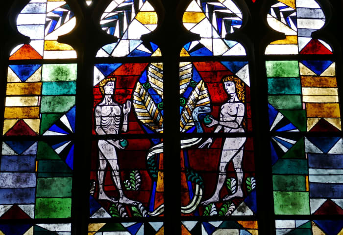 Stained glass in church window: In the last day, the Garden of Eden re-emerges across the globe, never to be lost again.
