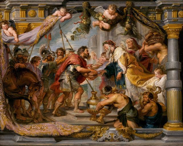 Melchizedek blessing Abraham and receiving tithes from him. For this reason, Apostle Paul says Melchizedek was greater than Abraham, the father of the Jews. Hebrews 7