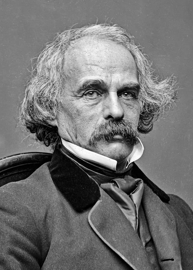 Portrait of Nathaniel Hawthorne. His works often focus on history, morality, and religion. Notable works include Twice-Told Tales, The Scarlet Letter, and The House of the Seven Gables.