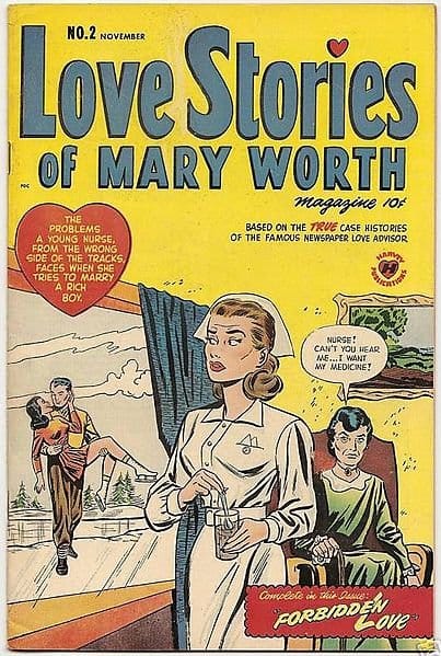 Classic comic book covers can provide inspiration and humor for those of us who love love stories. This cover art is from the Golden Age of Comic Books. Category: Romance comics.