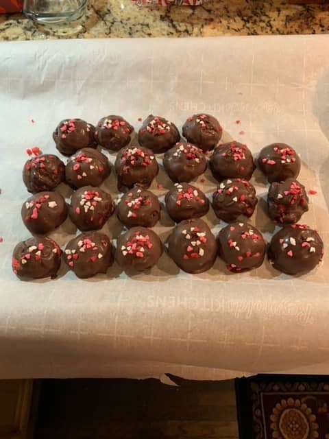 I made these chocolate cherry truffles on Valentine's Day, and they were a hit! (Recipe linked below.)