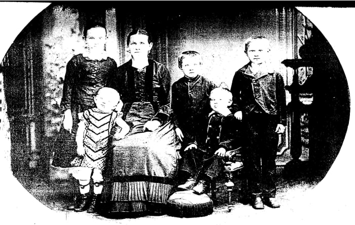 Back L to R: Thekla, great-grandma Bertha, Otto, and Gustaf; Front L to R: Arthur and John; Taken circa 1880
