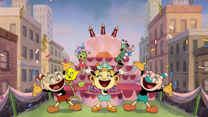 Cuphead and Mugman befriend Ms. Chalice since she knows how to get free stuff on, "The Cuphead Show!"
