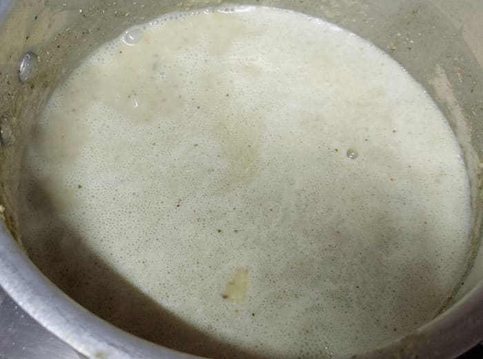 Mix well and add water as per the consistency desired. Adjust salt, let it cook for 2 minutes and switch off the flame.