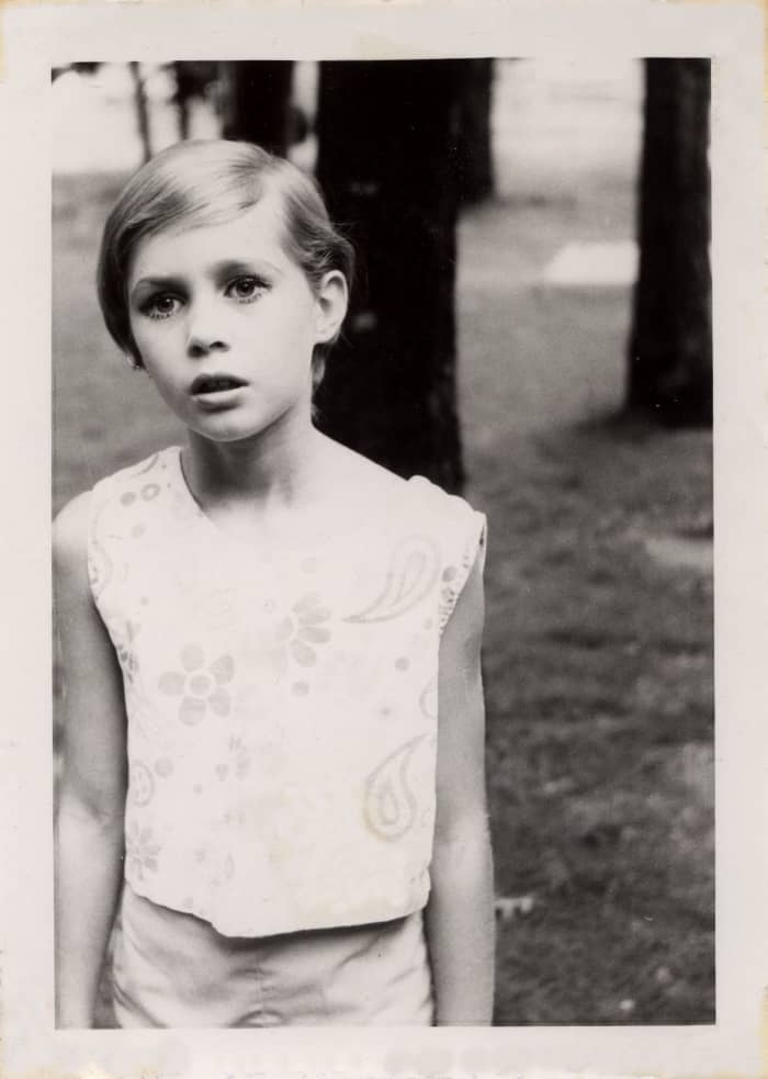 Me showing off my new Twiggy haircut and Aunt Martha's makeup job! Notice the unblinking eyes and fish lips?