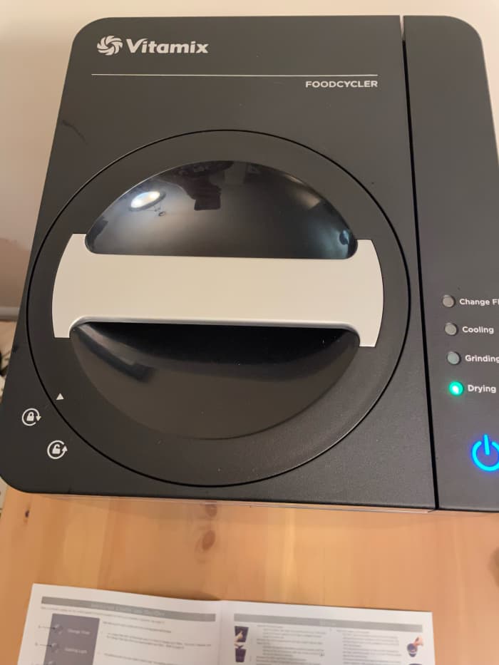 The machine is a little larger than a bread machine. I keep mine on a shelf when not in use and put it on the table when I'm running. The lights indicate what stage the progress. The lid locks in to place so you can't accidentally while it's running.