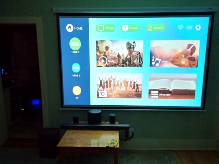 The screen presents a cinema level experience when projector is used at night with the lights off