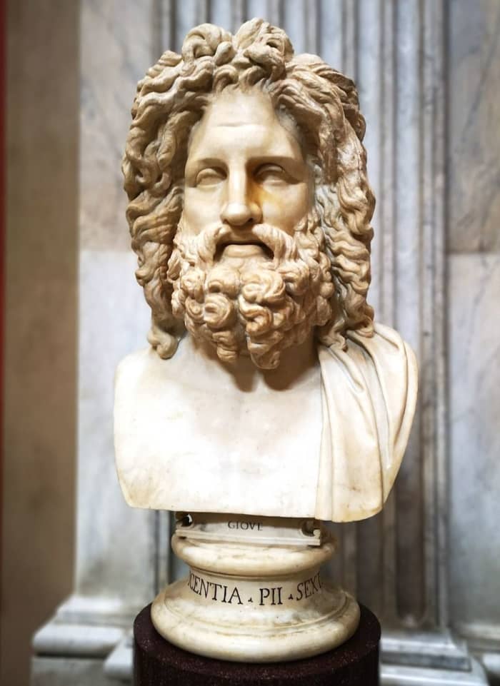 A statue of the Roman god Jupiter, also known as Luppiter and Jove on display at the Vatican.