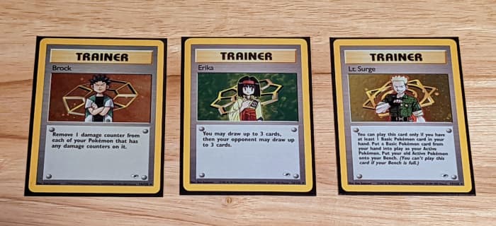 Brock - Erica - Lt. Surge - Gym Heroes Holographic Rare Trainer Cards - Original Set