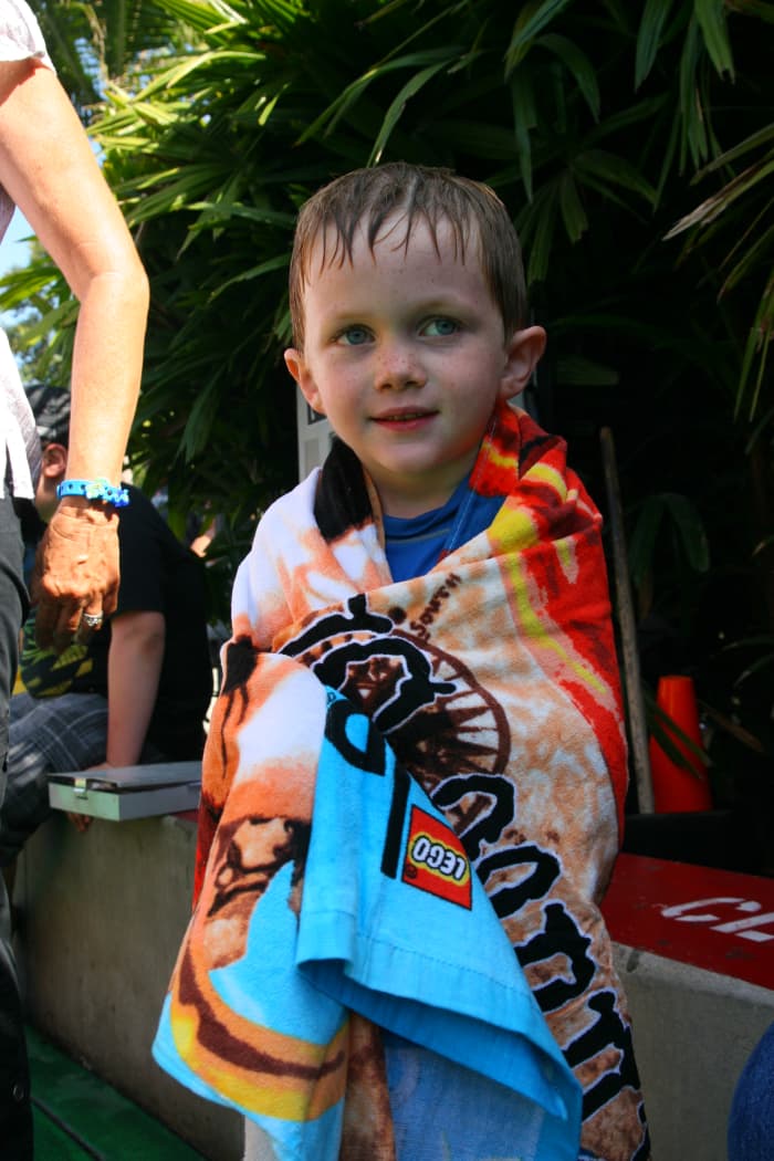 Towels, like the one pictured, may be purchased at Legoland for about $15. Save some money and pack your own towel.