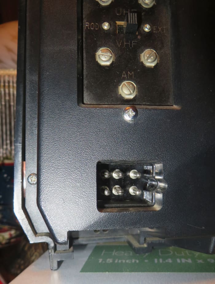 This Photo shows the Six Prongs for the Six Plug Power Cord of the TR-339RN Television To use the house current you insert the 6-hole plug of the AC power cord into the AC socket located on the rear of the set.