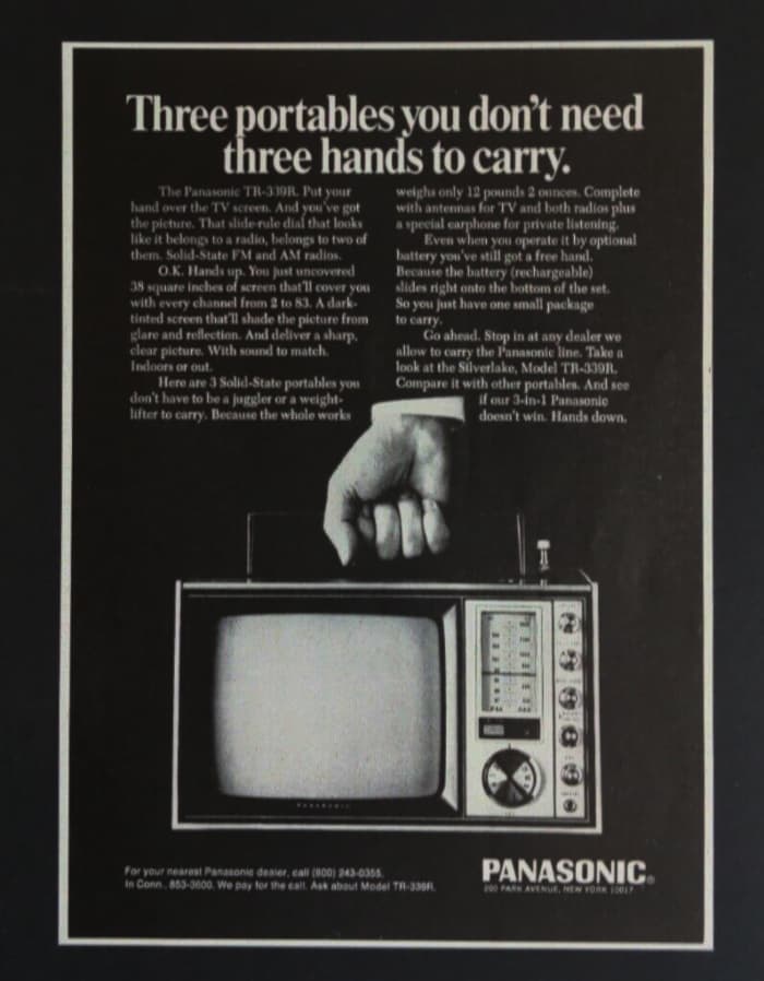 The 1969 Panasonic Solid State Model TR-339RN Television had Great full Page Ads in all the Major Publications