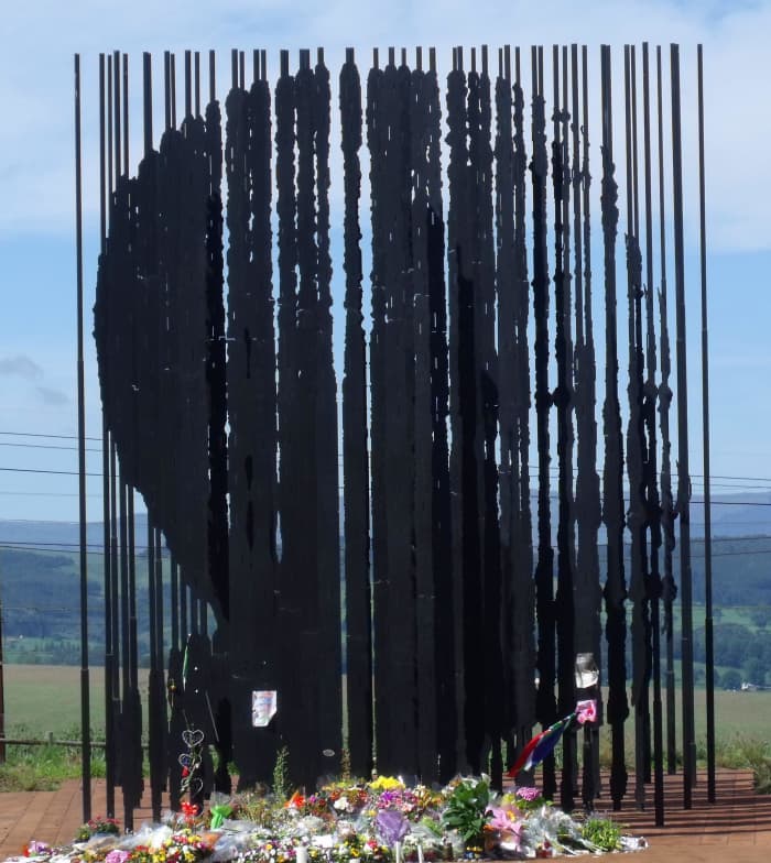 There are 50 steel columns that make up this sculpture and you have to stand in the right spot to see the face.