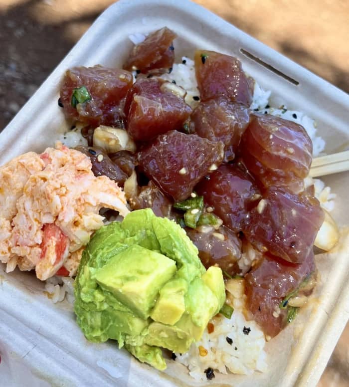 Ummm... if this beautiful poke with fresh guacamole and spicy crab salad from Kahiau's Food Truck doesn't make you drool, then you must be someone who hasn't tried poke yet.