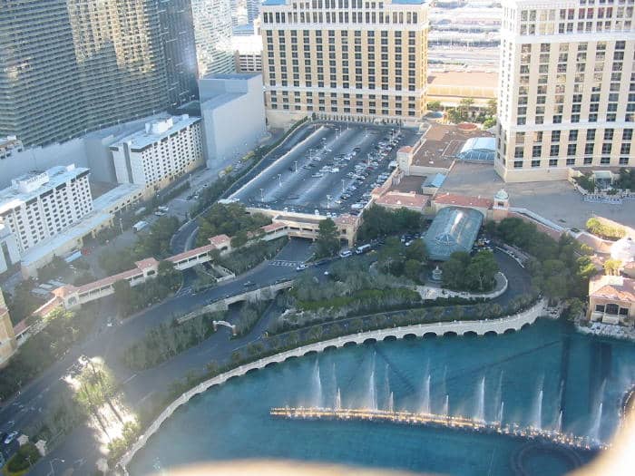 Las Vegas hotels seen from the top of the Eiffel Tower. A different view than what you normally get of these hotels!
